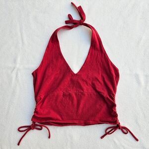 Hollister Red Rouched Sides Cropped Halter Top Size XL